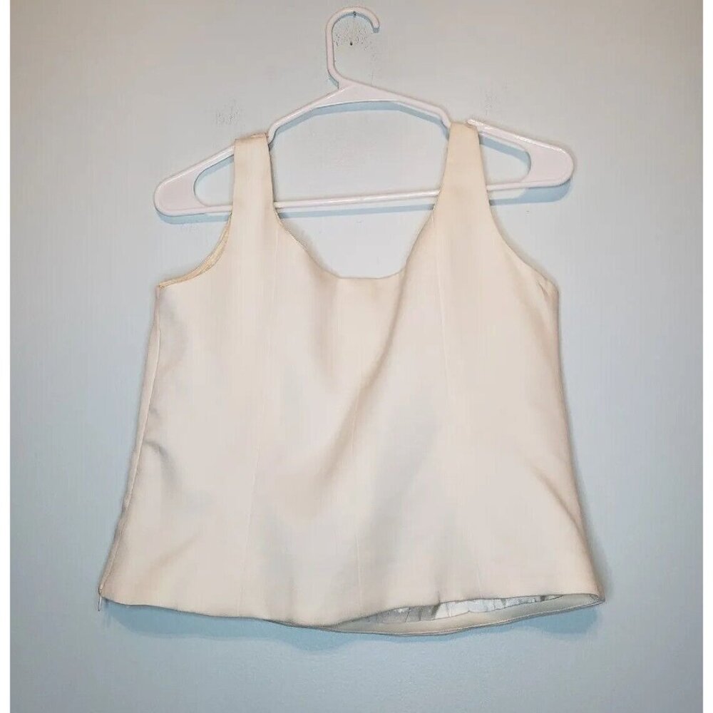Sandra Darren Womens Petite 10P Fancy Top Ivory Black Beaded Cropped Sleeveless - Picture 2 of 6